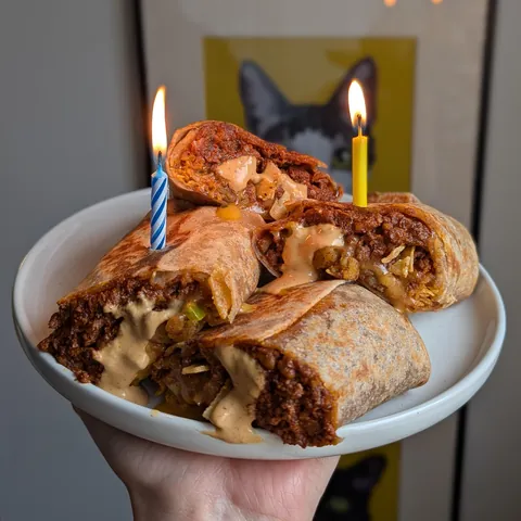 my girlfriend [homemade] taco bellian grilled spicy chipotle beefy potato and chili cheese crunch burritos for my birthday dinner yesterday. 008/365