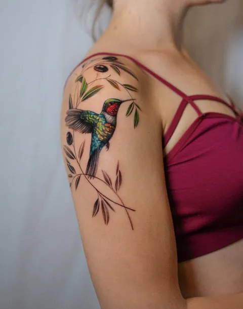 Hummingbird &amp; Olive Branch. By l.alisa.tattoo, Toronto