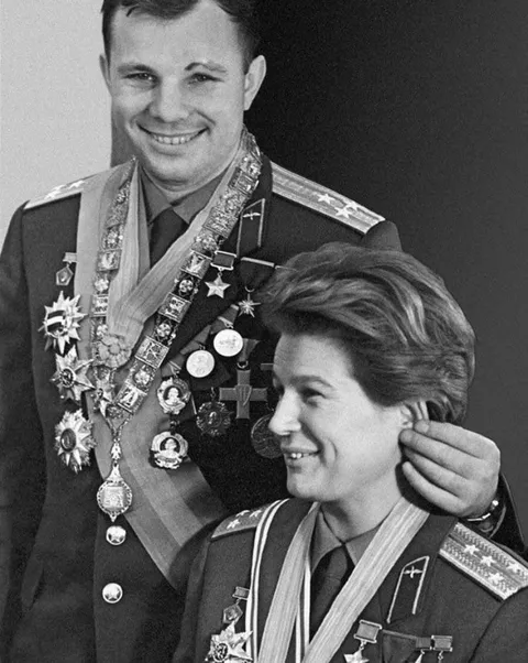 Yury Gagarin and Valentina Tereshkova, the first man and woman in space, 1960s.