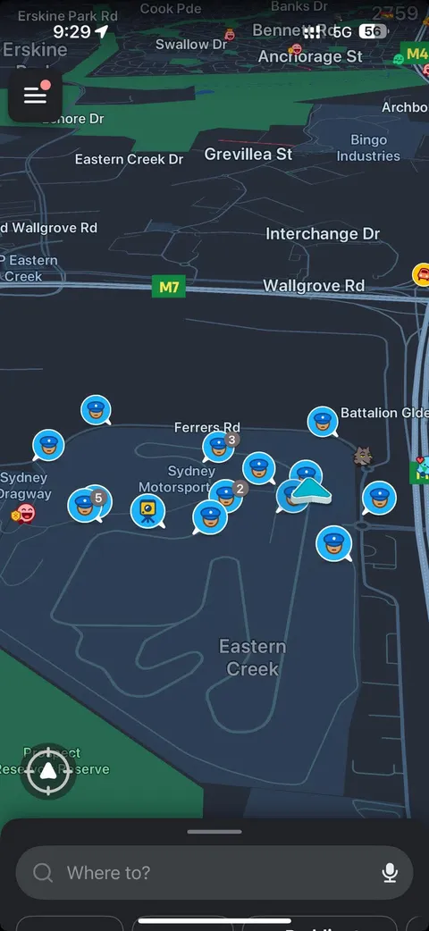 Waze users reporting police at police run motorsport event (Beat the Blue)