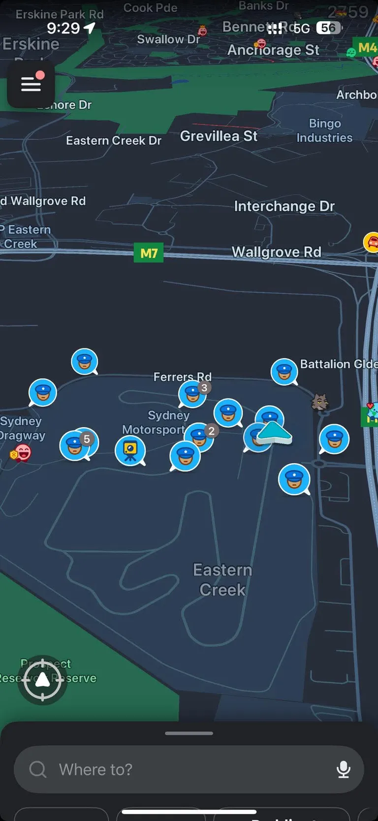 Waze users reporting police at police run motorsport event (Beat the Blue)