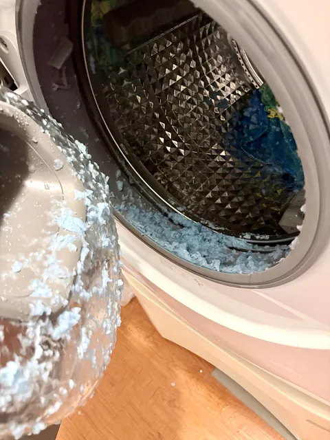 This throw blanket (a thrift store find) shedded slightly in the wash