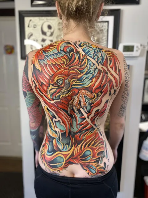 Phoenix done by Dana at War Horse Tattoo in Bozeman/Belgrade, MT. 