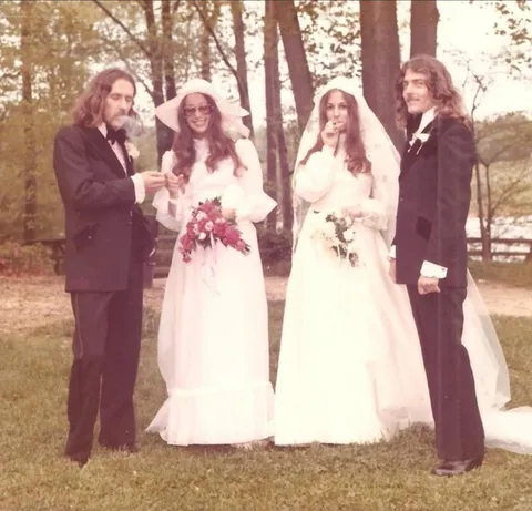 Two brothers at their joint wedding, 1970s