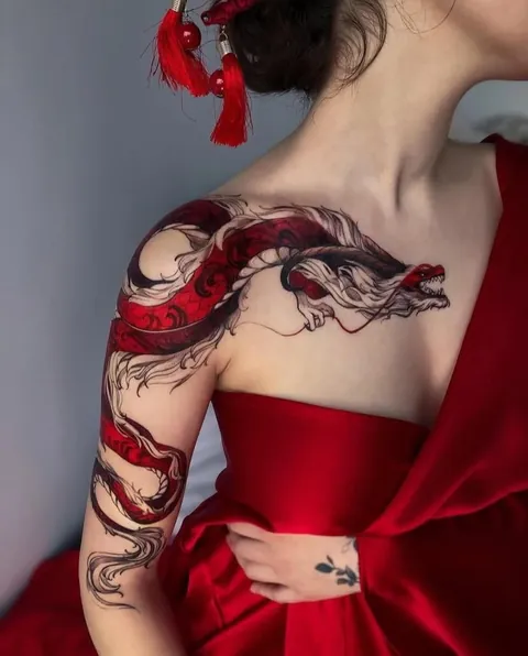 Red Dragon tattoo done by @tattoo__marka in Lviv, Ukraine