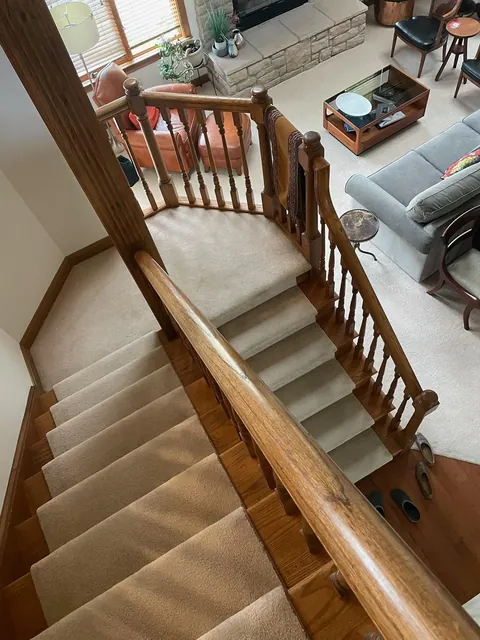 Reduce visual weight (lotsa wood)