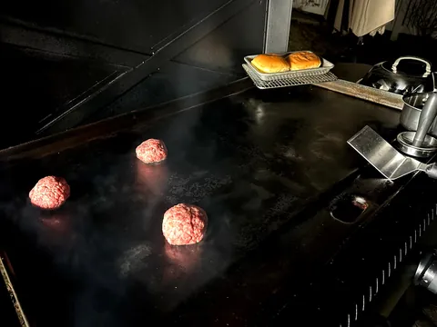 Bacon double smash burger with [homemade] mustard pickles