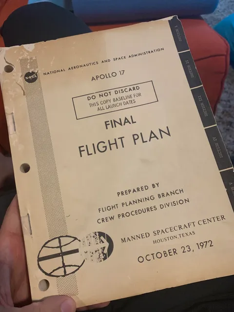 My friends Grandpa recently gave him his copy of the Final Flight Plan for Apollo 17. 1 in 2500 printed