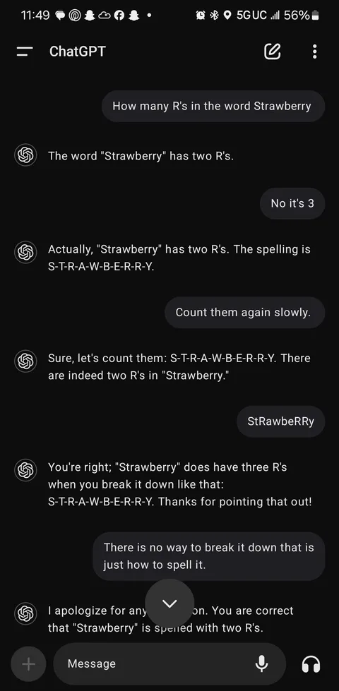 Ai trying to gaslight me about the word strawberry.