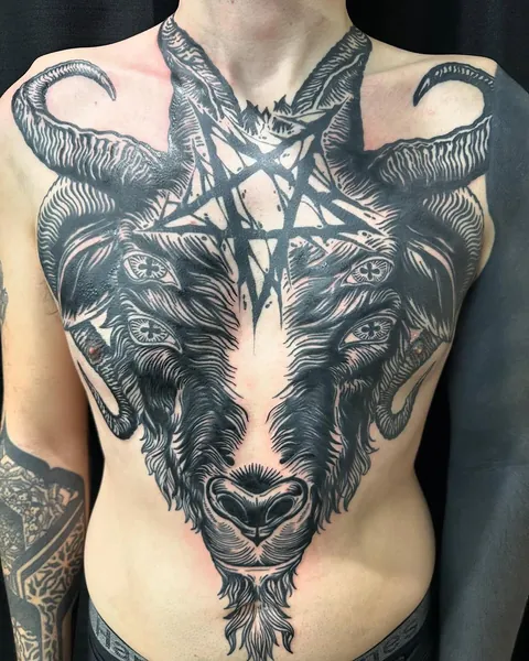 Finished satanic goat head torso. Done by Seth Agar at Ironwood Ink in Omaha, NE