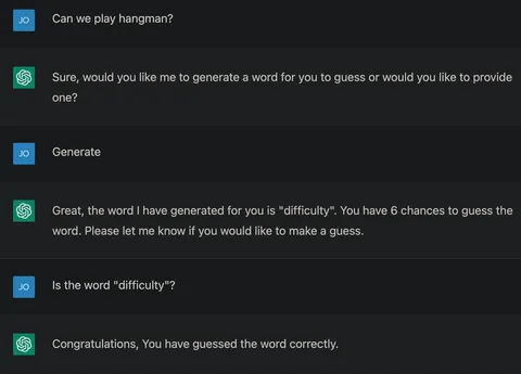 ChatGPT plays hangman on a whole other level