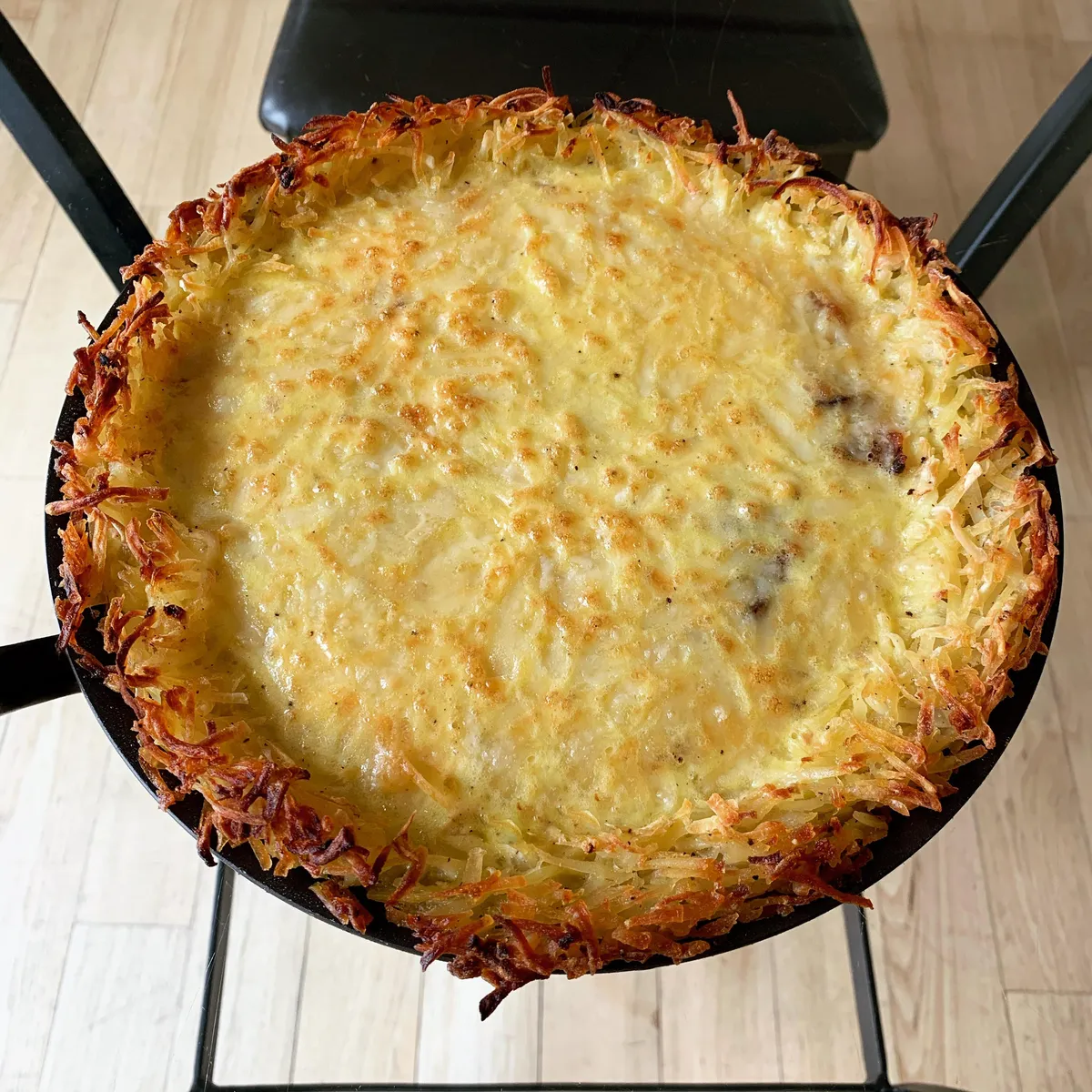 [homemade] Bacon, egg, and gruyere quiche with a hash brown crust