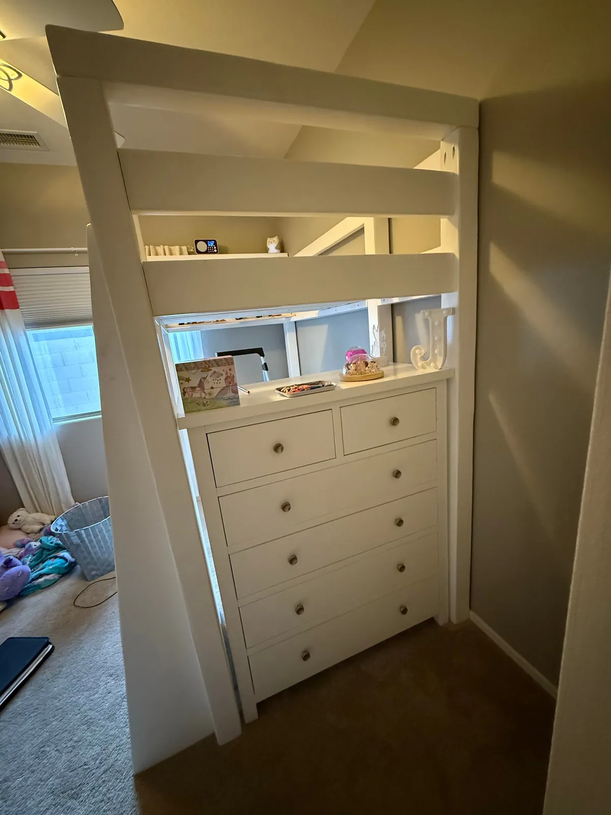 Built my daughter a new bed with a built in dresser and desk
