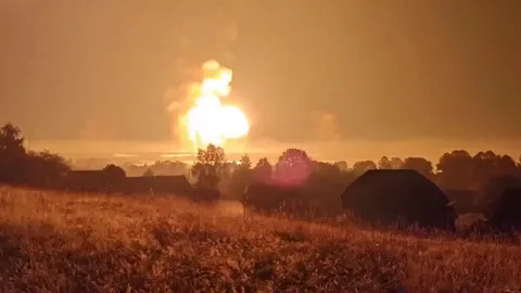 Hundreds of tons of Russian ammunition explode after a drone strike on an ammo dump in Toropets