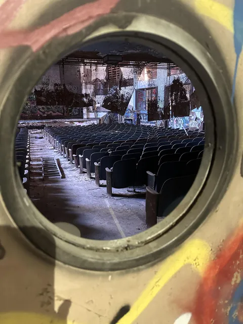 Circle window view of theater