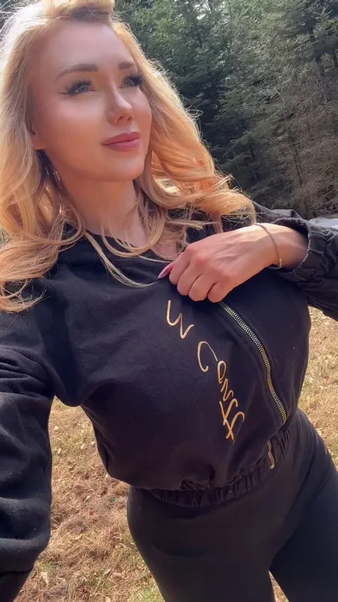 a real bimbo likes to show off her boobs even while walking in the forest, just like me