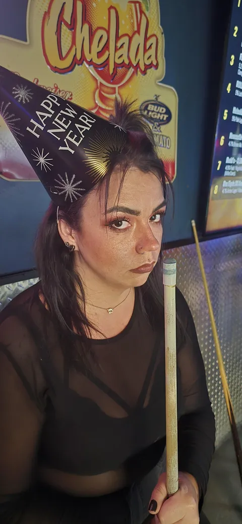 My sister is having a blast at our newyears party.