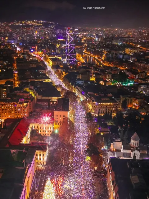 Record-breaking number of people gather in Tbilisi on New Year's Eve to protest in support of protecting a European future. 