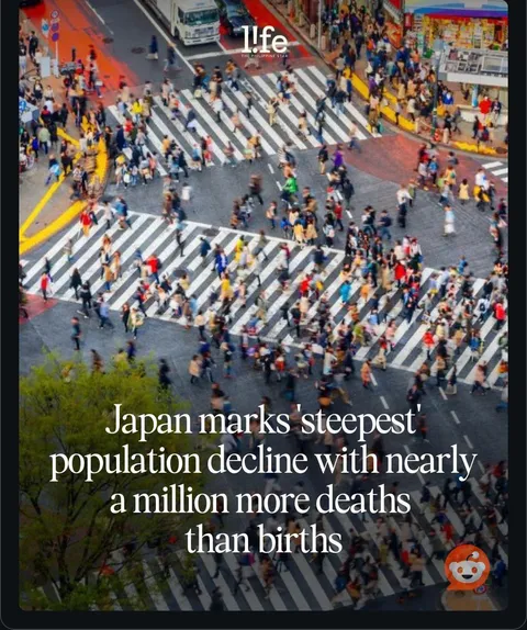 Japan  marks steepest population declined with nearly a million more deaths than births.