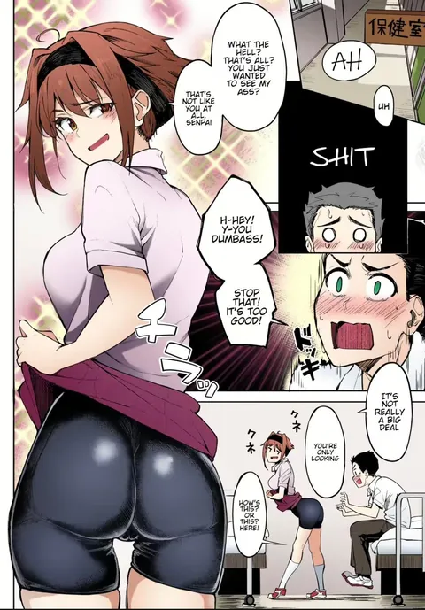 Biker shorts + a teasing girl. This is actually top tier doujin