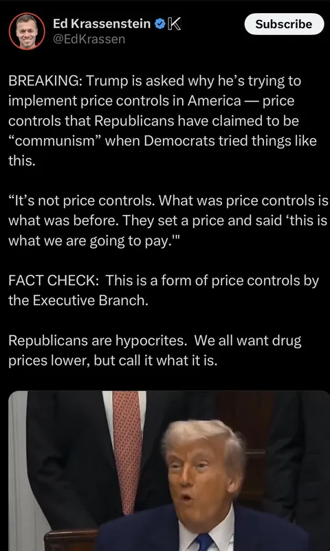 Trump: “It’s not price controls. What was price controls is what was before. They set a price and said “This is what we are going to pay.”