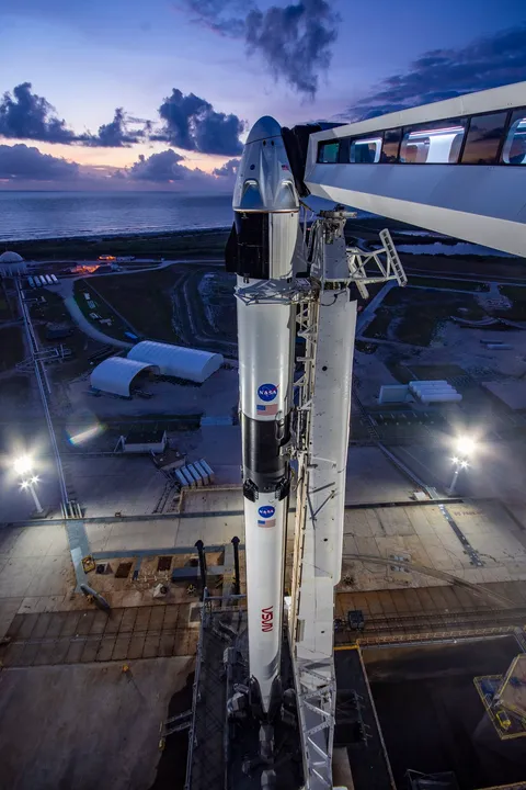 SpaceX Demo-2 Falcon 9 and Crew Dragon stand ready at historic Kennedy Space Center Pad 39A.